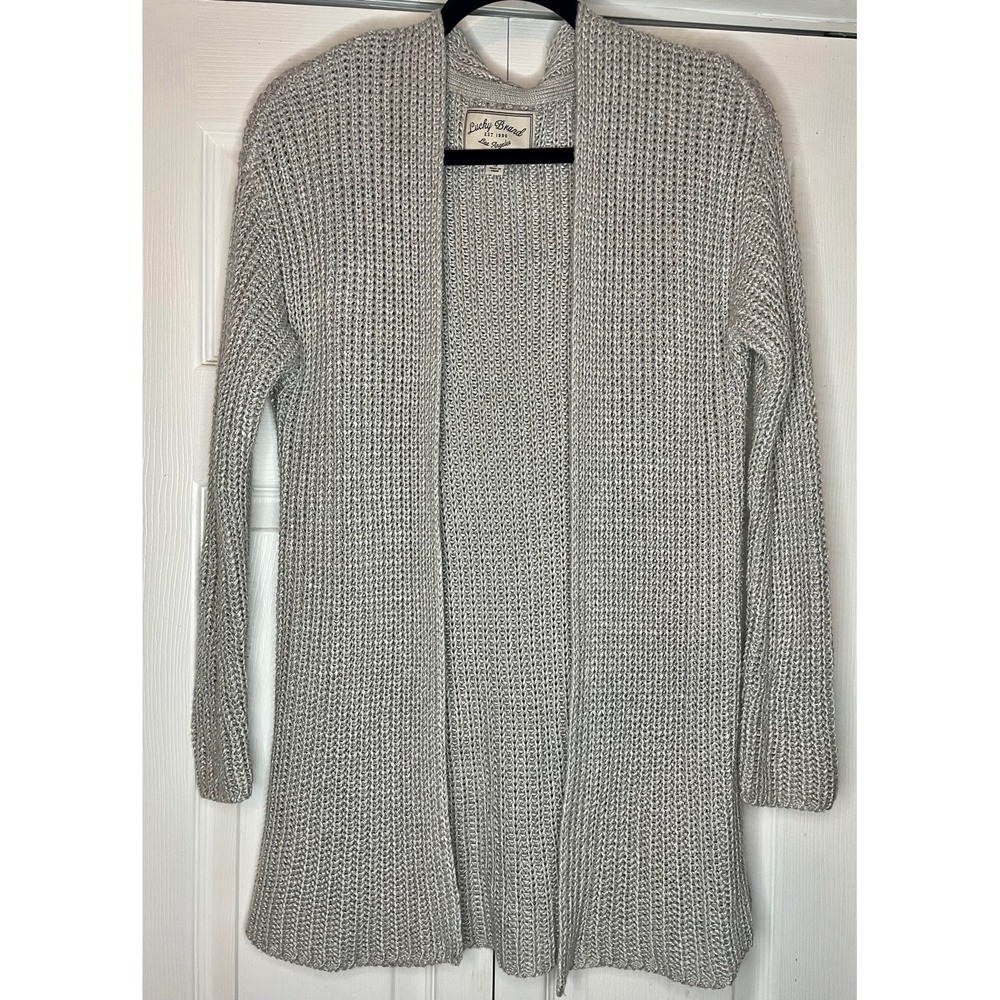 Lucky Brand‎ Gray Chunky Shaker Knit Open Front Longline Cardigan Sweater Small